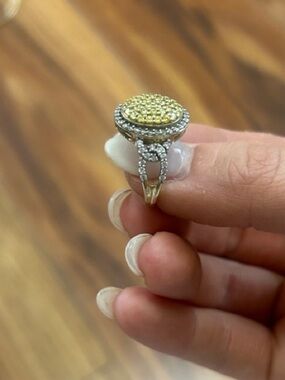 Yellow and Silver Pavé Halo Cocktail Ring - Women's Jewelry